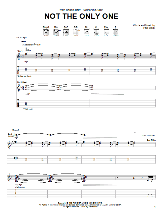 Not The Only One (Guitar Tab) von Bonnie Raitt