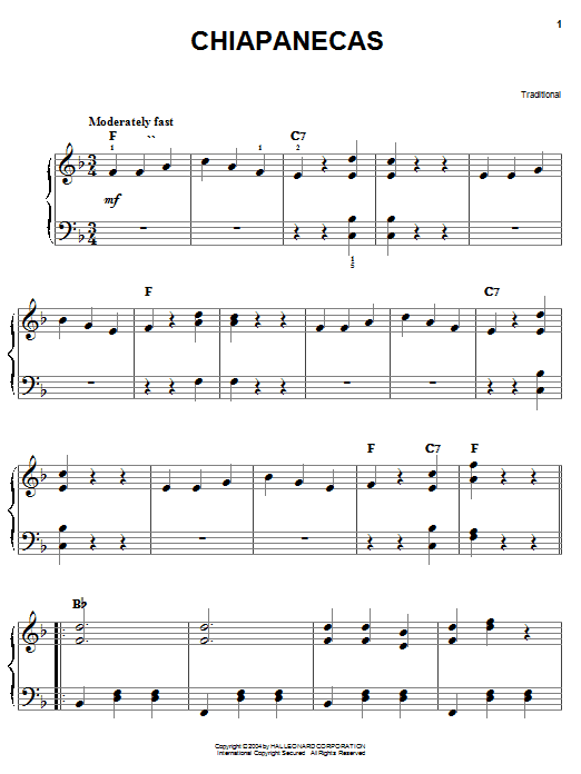 Chiapanecas (Easy Piano) von Traditional