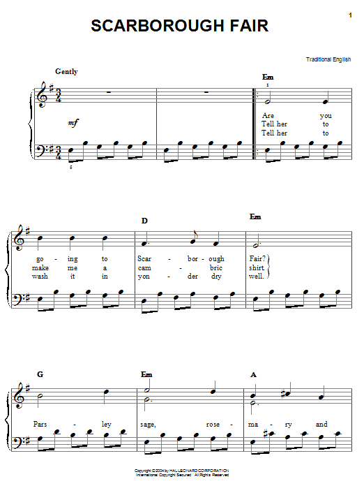 Scarborough Fair (Easy Piano) von Traditional English Ballad