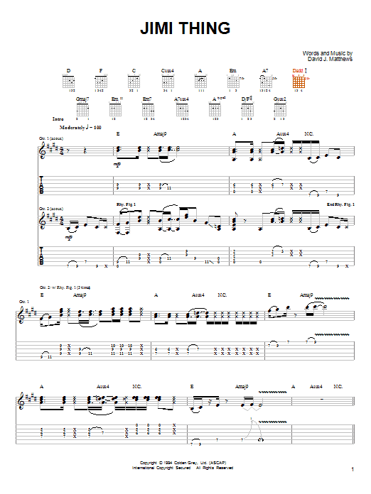 Jimi Thing (Guitar Tab) von Dave Matthews & Tim Reynolds