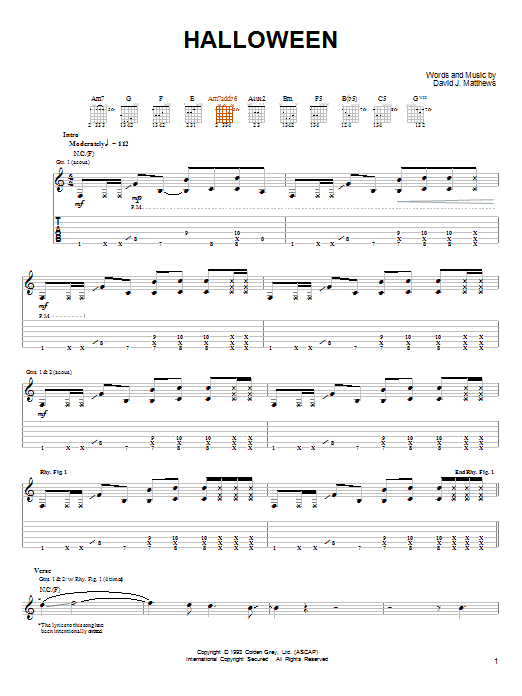 Halloween (Guitar Tab) von Dave Matthews & Tim Reynolds