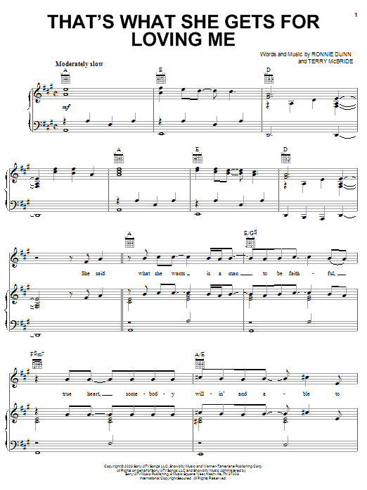 That's What She Gets For Loving Me (Piano, Vocal & Guitar Chords (Right-Hand Melody)) von Brooks & Dunn