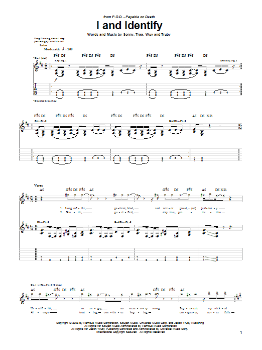 I And Identify (Guitar Tab) von P.O.D. (Payable On Death)