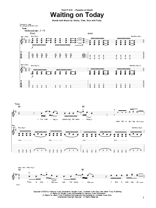 Waiting On Today (Guitar Tab) von P.O.D. (Payable On Death)
