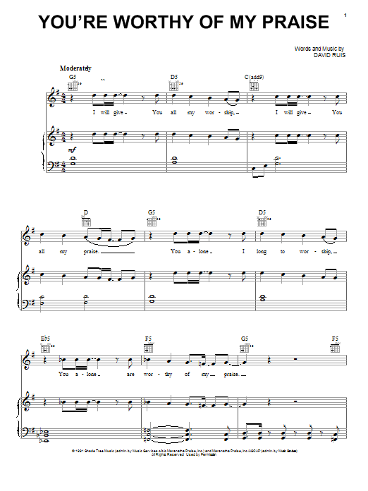 You're Worthy Of My Praise (Piano, Vocal & Guitar Chords (Right-Hand Melody)) von Jeremy Camp