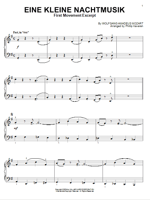 Eine Kleine Nachtmusik [Jazz version] (arr. Phillip Keveren) (Piano Solo) von Wolfgang Amadeus Mozart
