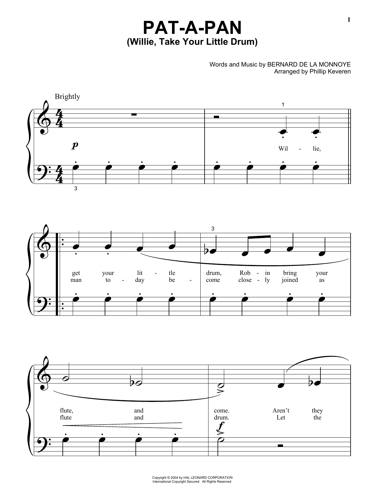 Pat-A-Pan (Willie, Take Your Little Drum) (arr. Phillip Keveren) (Big Note Piano) von Bernard de la Monnoye