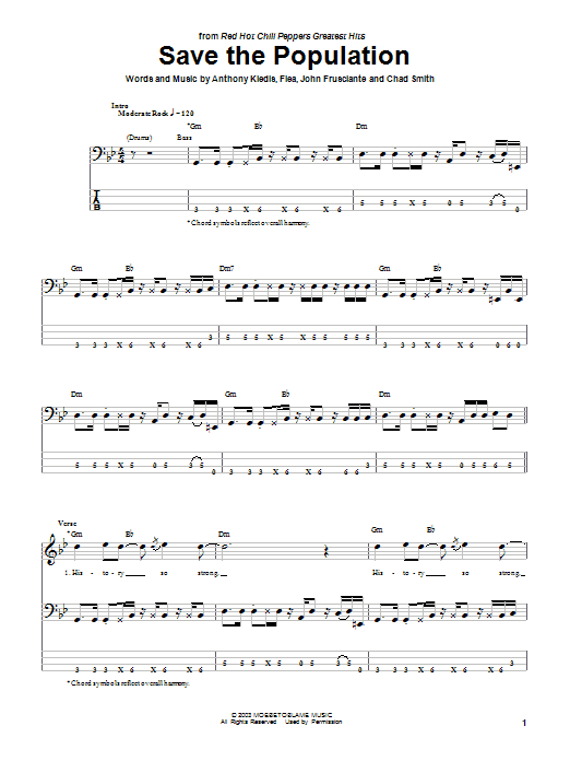 Save The Population (Bass Guitar Tab) von Red Hot Chili Peppers