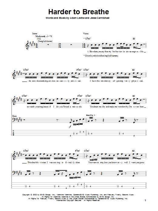 Harder To Breathe (Bass Guitar Tab) von Maroon 5