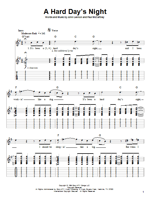 A Hard Day's Night (Guitar Tab (Single Guitar)) von The Beatles