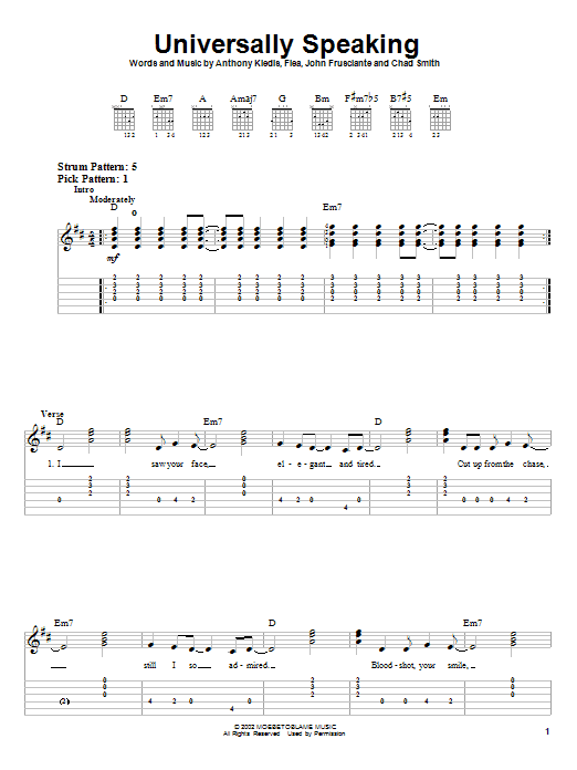 Universally Speaking (Easy Guitar Tab) von Red Hot Chili Peppers