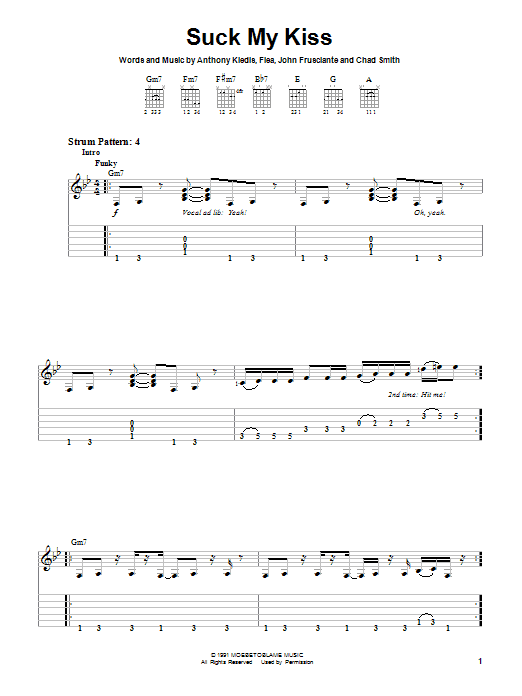 Suck My Kiss (Easy Guitar Tab) von Red Hot Chili Peppers