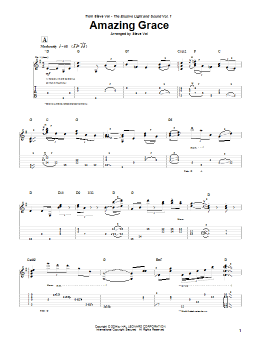 Amazing Grace (Guitar Tab) von Steve Vai