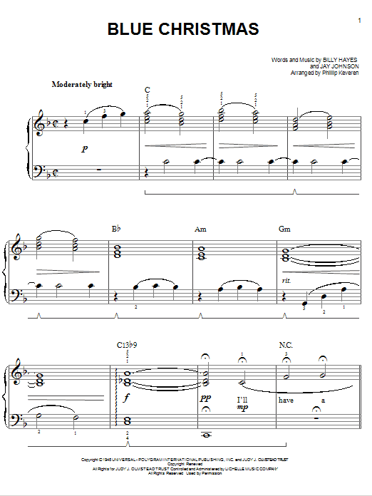 Blue Christmas (arr. Phillip Keveren) (Easy Piano) von Elvis Presley