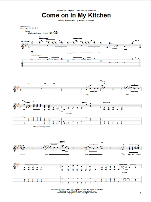 Come On In My Kitchen (Guitar Tab) von Eric Clapton