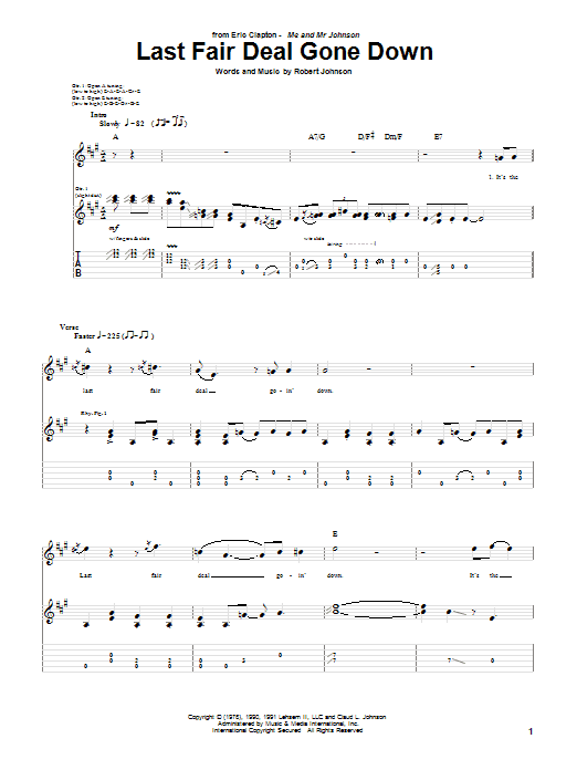 Last Fair Deal Gone Down (Guitar Tab) von Eric Clapton