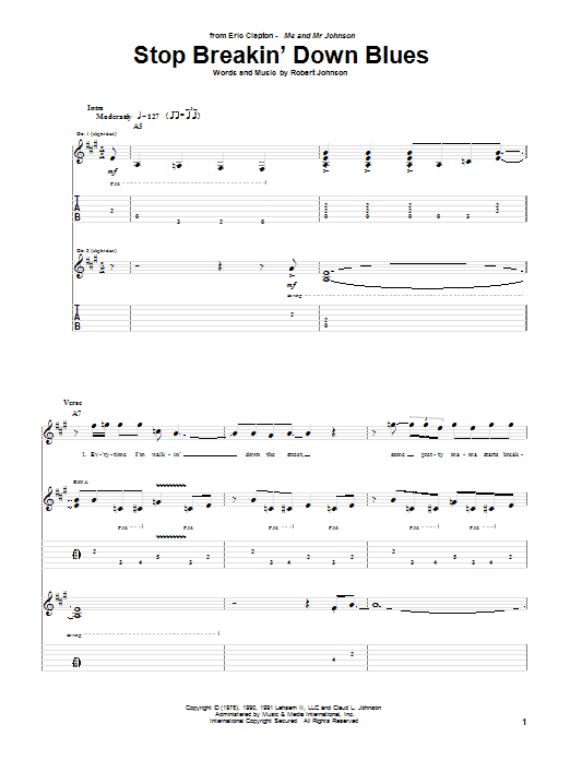 Stop Breakin' Down Blues (Guitar Tab) von Eric Clapton