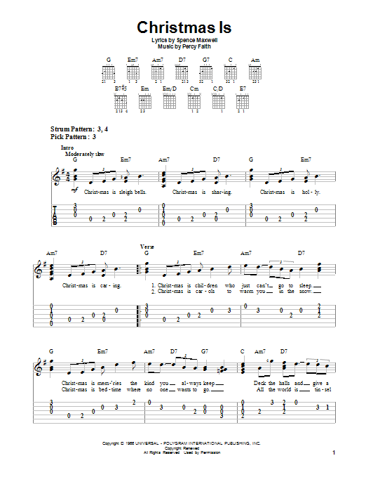 Christmas Is (Easy Guitar Tab) von Percy Faith