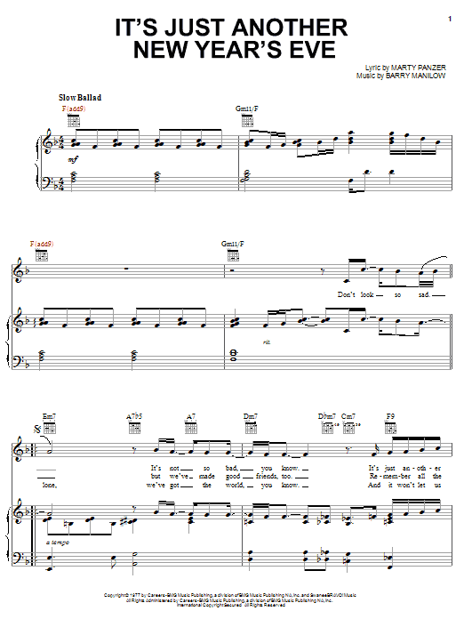 It's Just Another New Year's Eve (Piano, Vocal & Guitar Chords (Right-Hand Melody)) von Barry Manilow