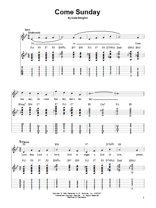 Come Sunday (Easy Guitar Tab) von Duke Ellington