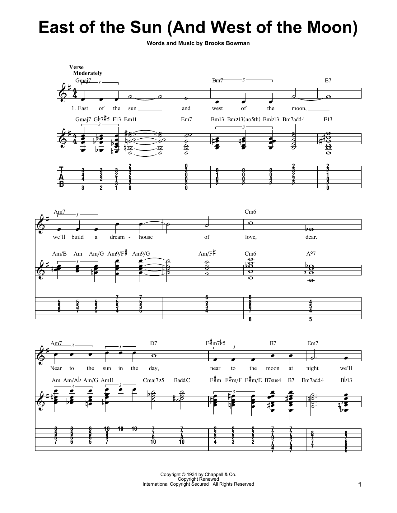 East Of The Sun (And West Of The Moon) (Easy Guitar Tab) von Brooks Bowman