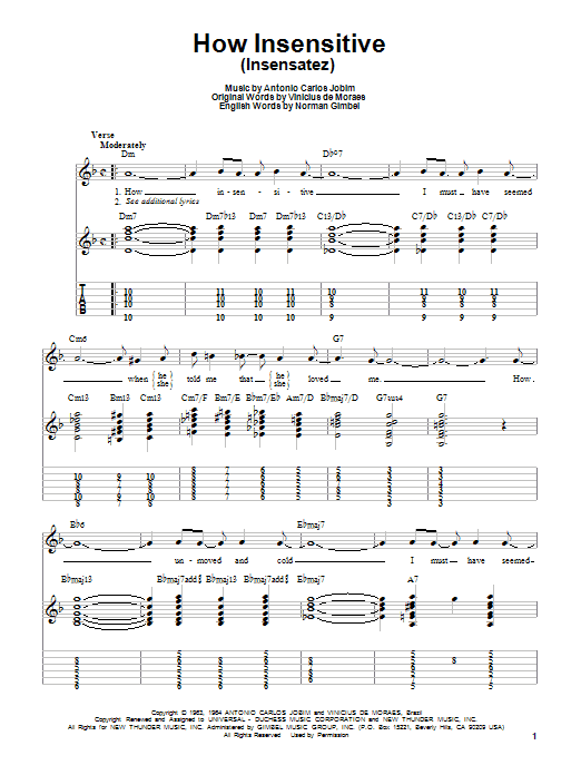 How Insensitive (Insensatez) (Easy Guitar Tab) von Antonio Carlos Jobim