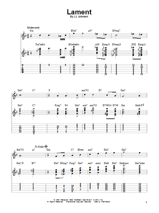 Lament (Easy Guitar Tab) von J.J. Johnson