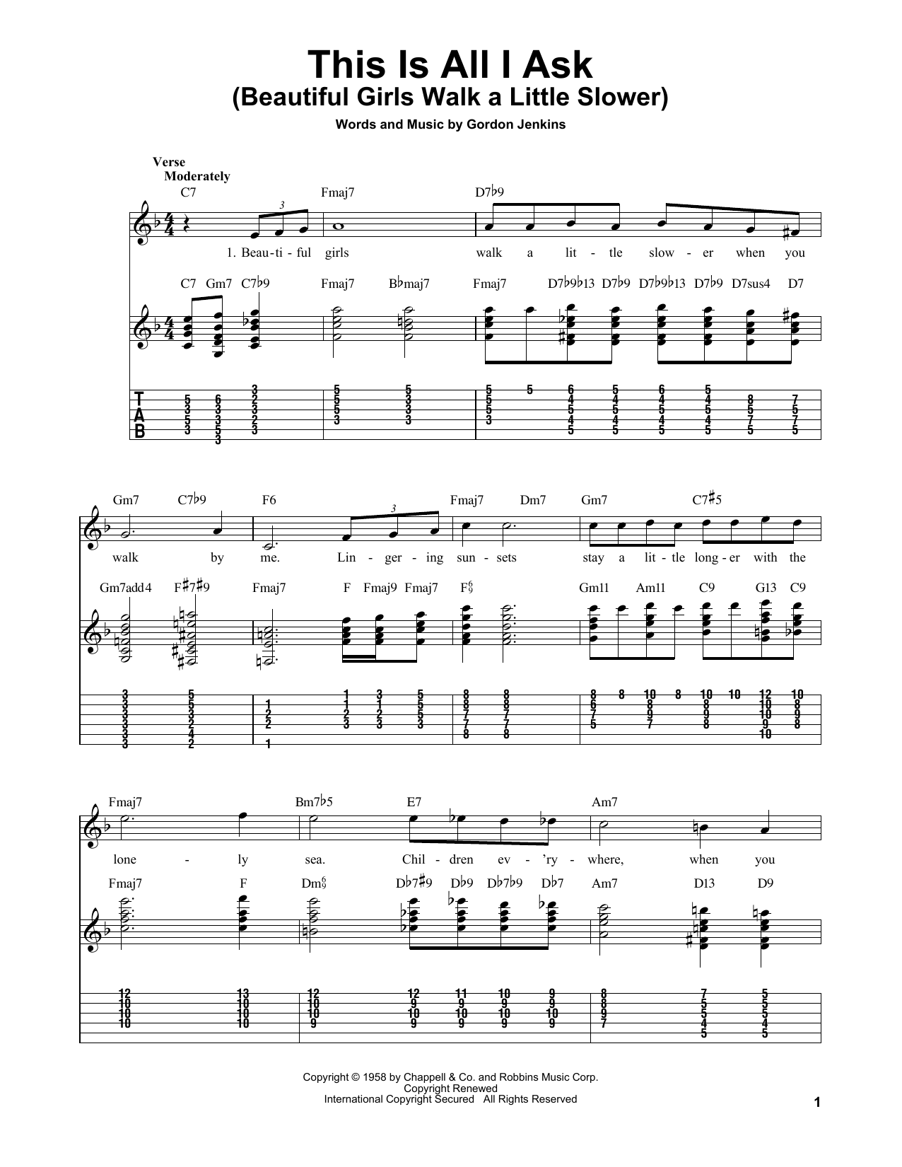 This Is All I Ask (Beautiful Girls Walk A Little Slower) (Easy Guitar Tab) von Gordon Jenkins