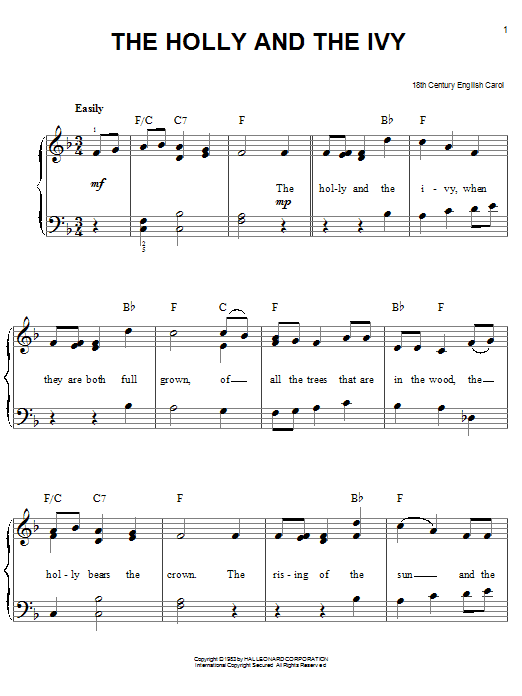 The Holly And The Ivy (Easy Piano) von Traditional