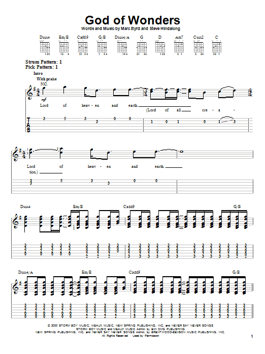 God Of Wonders (Easy Guitar Tab) von Marc Byrd