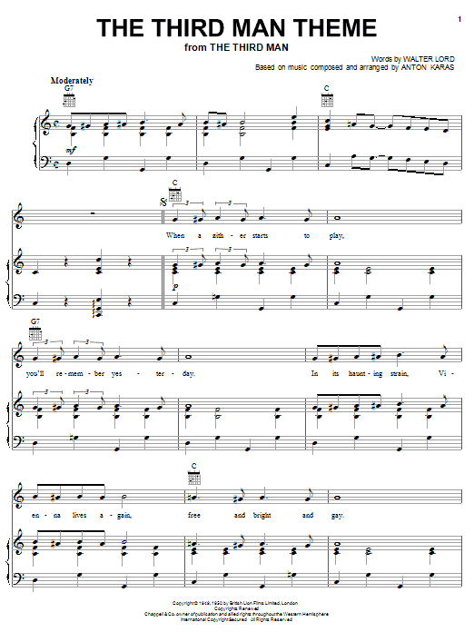 The Third Man Theme (Piano, Vocal & Guitar Chords (Right-Hand Melody)) von Anton Karas