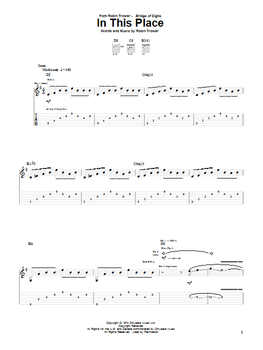 In This Place (Guitar Tab) von Robin Trower