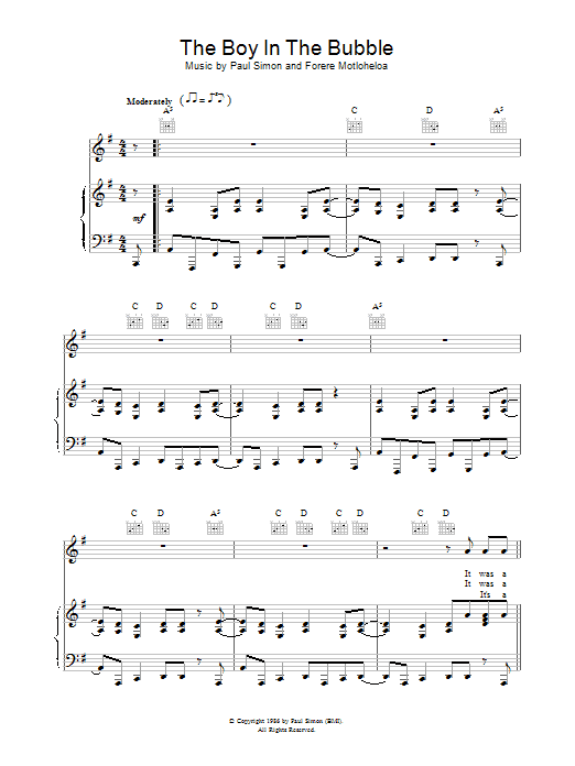 The Boy In The Bubble (Piano, Vocal & Guitar Chords (Right-Hand Melody)) von Paul Simon