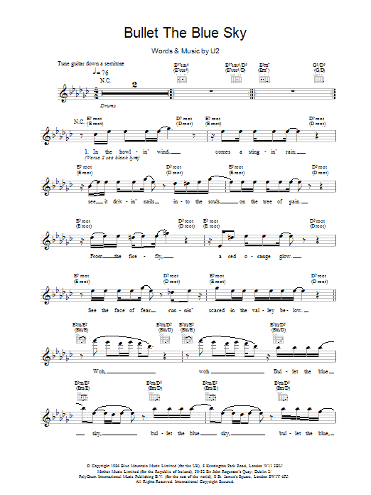 Bullet The Blue Sky (Lead Sheet / Fake Book) von U2