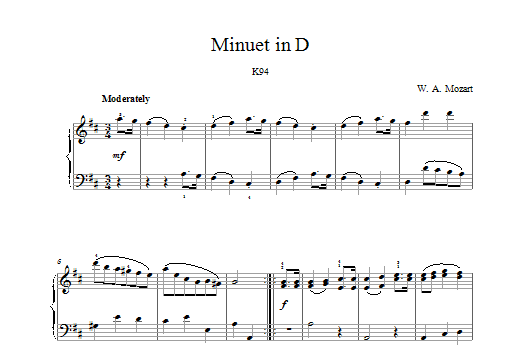 Minuet in D K94 (Piano Solo) von Wolfgang Amadeus Mozart