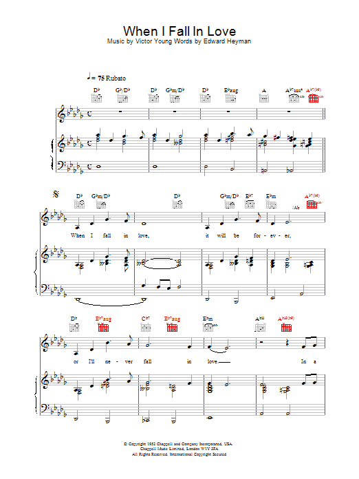 When I Fall In Love (Piano, Vocal & Guitar Chords) von Celine Dion