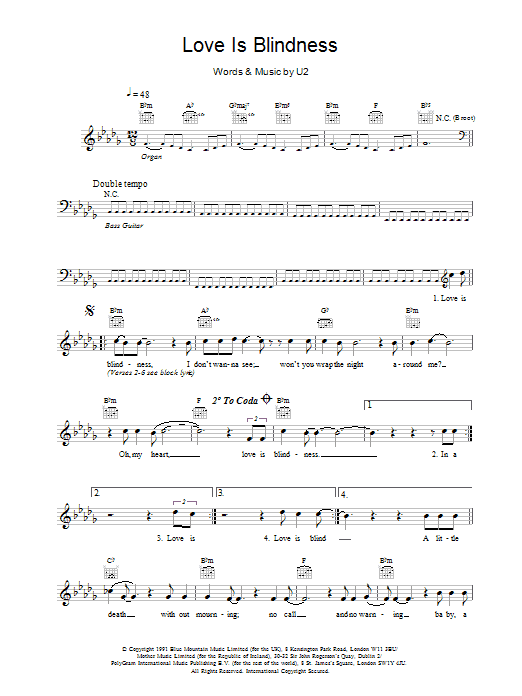 Love Is Blindness (Lead Sheet / Fake Book) von U2