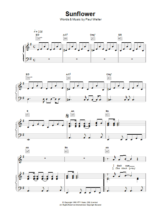 Sunflower (Piano, Vocal & Guitar Chords) von Paul Weller