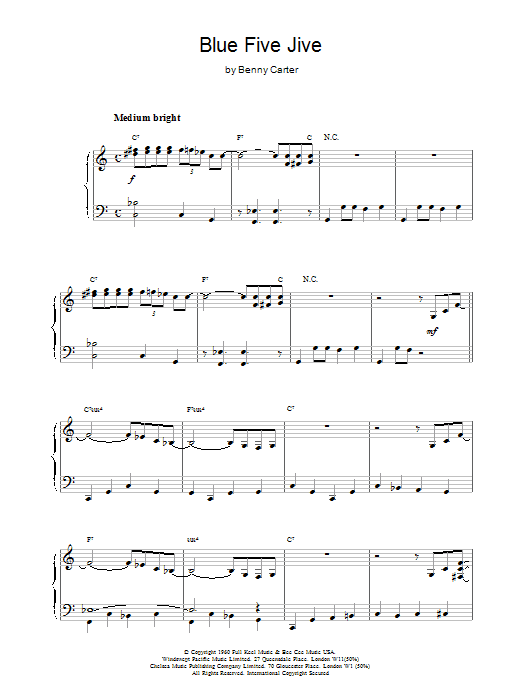 Blue Five Jive (Piano Solo) von Benny Carter