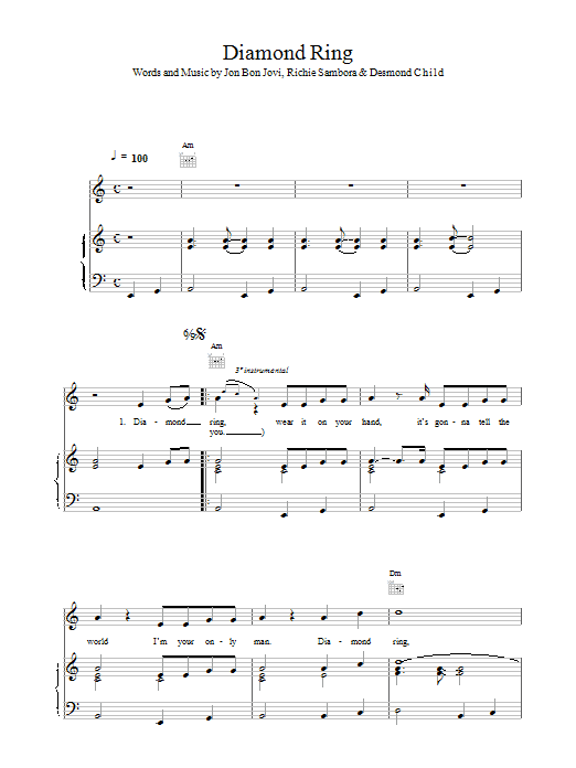 Diamond Ring (Piano, Vocal & Guitar Chords) von Bon Jovi
