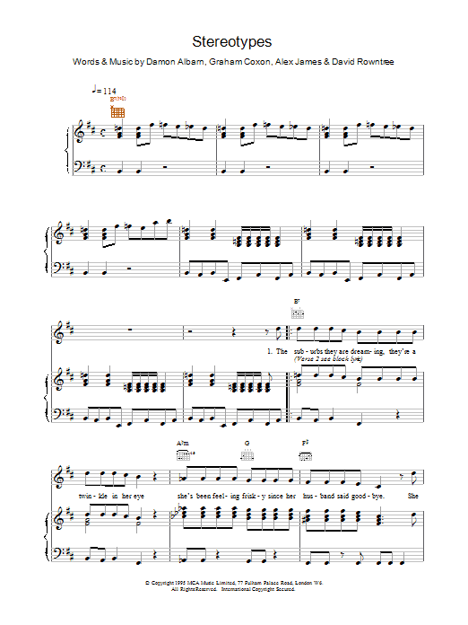 Stereotypes (Piano, Vocal & Guitar Chords) von Blur