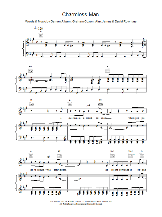 Charmless Man (Piano, Vocal & Guitar Chords) von Blur