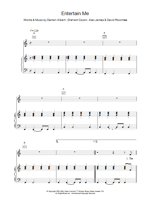 Entertain Me (Piano, Vocal & Guitar Chords) von Blur