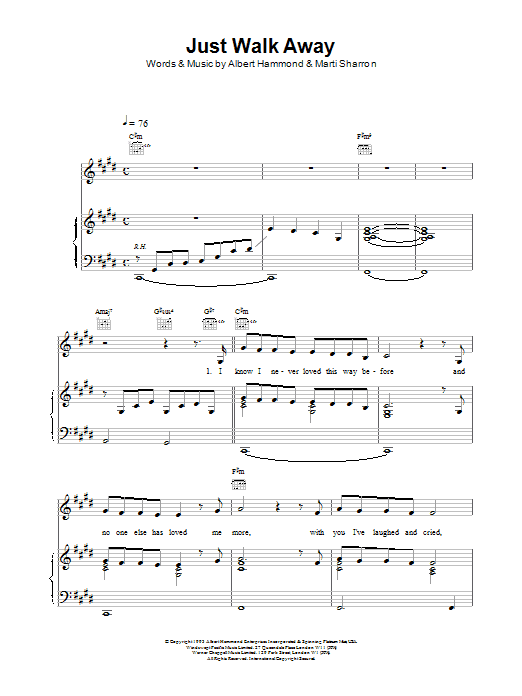 Just Walk Away (Piano, Vocal & Guitar Chords) von Celine Dion