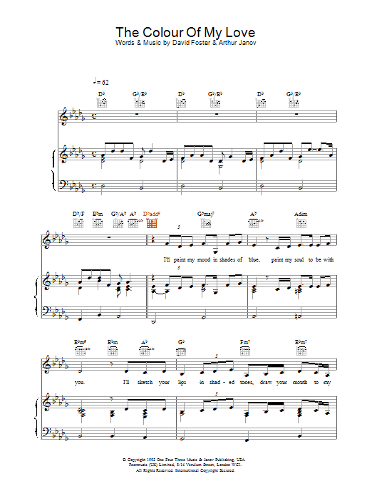 The Colour Of My Love (Piano, Vocal & Guitar Chords) von Celine Dion