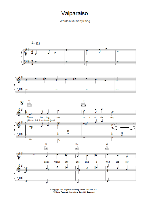 Valparaiso (Piano, Vocal & Guitar Chords) von Sting