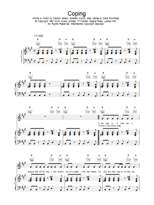 Coping (Piano, Vocal & Guitar Chords) von Blur