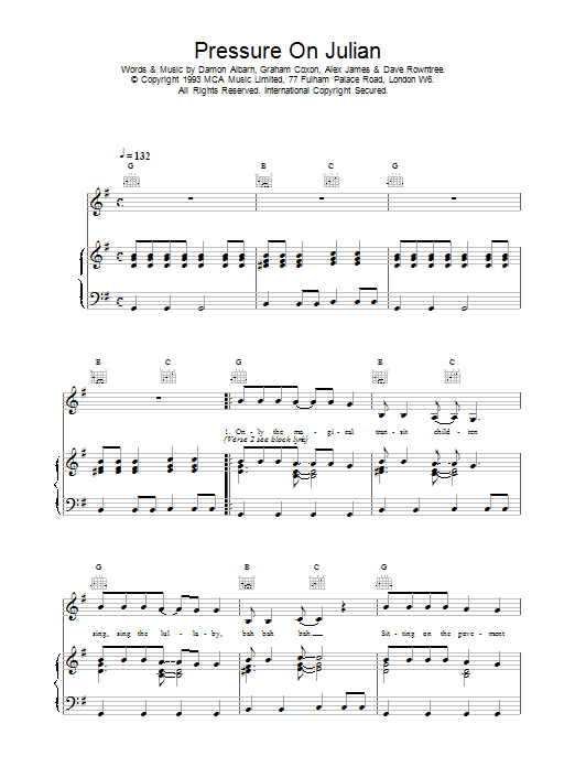 Pressure On Julian (Piano, Vocal & Guitar Chords) von Blur