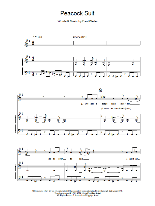 Peacock Suit (Piano, Vocal & Guitar Chords) von Paul Weller