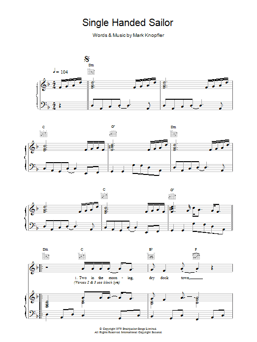 Single Handed Sailor (Piano, Vocal & Guitar Chords) von Dire Straits
